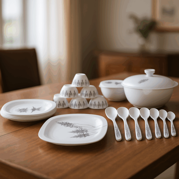 Premium Melamine Dinner Set – Elegant Plates, Bowls & Spoons