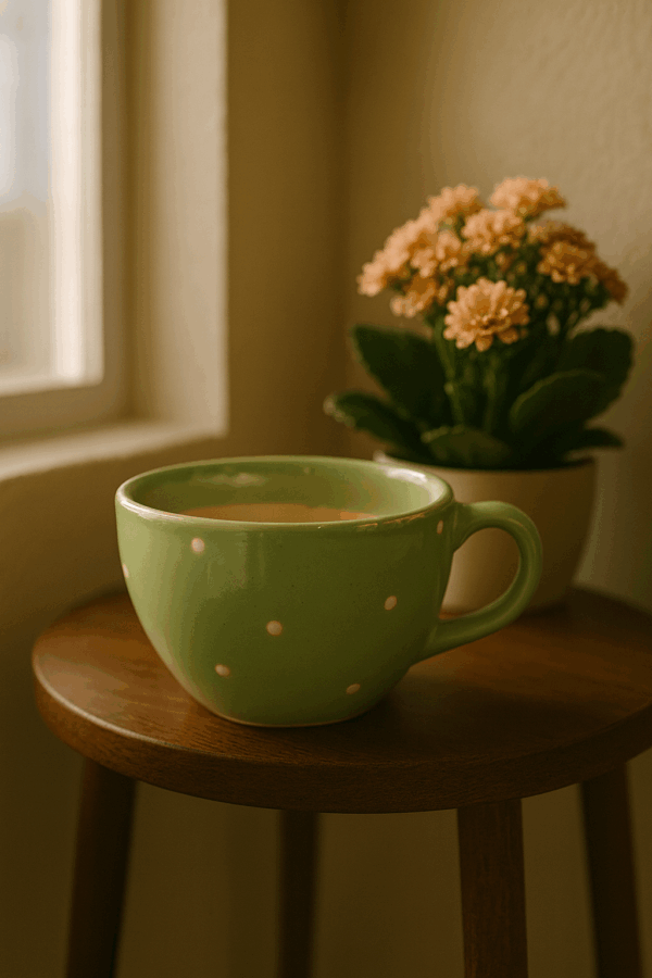 Green Ceramic Tea Cup with Polka Dot Design – Premium Handcrafted Mug