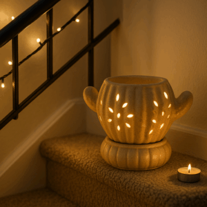 Handcrafted Ceramic Flower Pot with Cutwork Design & LED Glow
