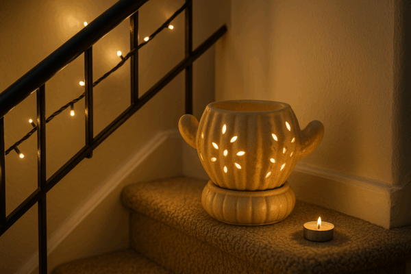 Handcrafted Ceramic Flower Pot with Cutwork Design & LED Glow