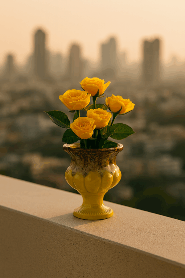 Handcrafted Yellow Ceramic Vase with Floral Design