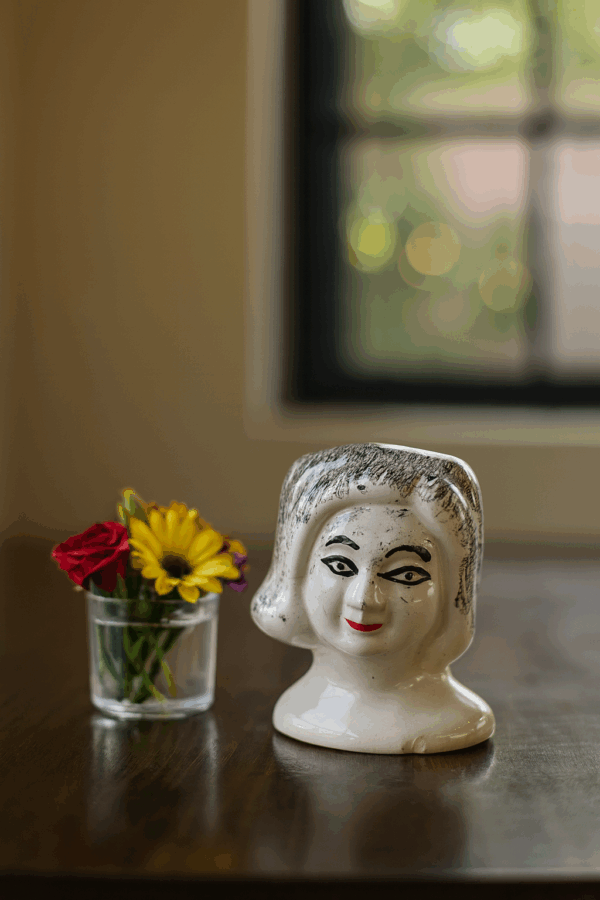 Ceramic head Shaped Multipurpose Pot, Green & Cream Finish