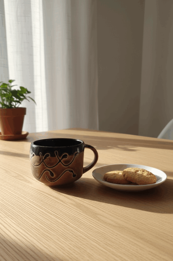 Premium Handcrafted  Vintage Brown-Black Rim Glaze Ceramic Tea & Coffee Cups – Set of 6 |